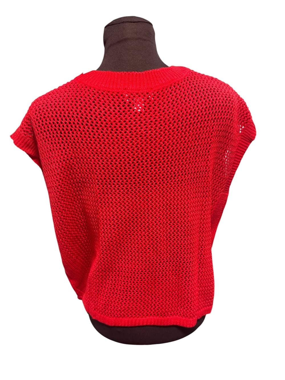 MOCO Boutique Red American Flag Patriotic Open Knit Short Sleeve Sweater Top XL - Picture 3 of 7
